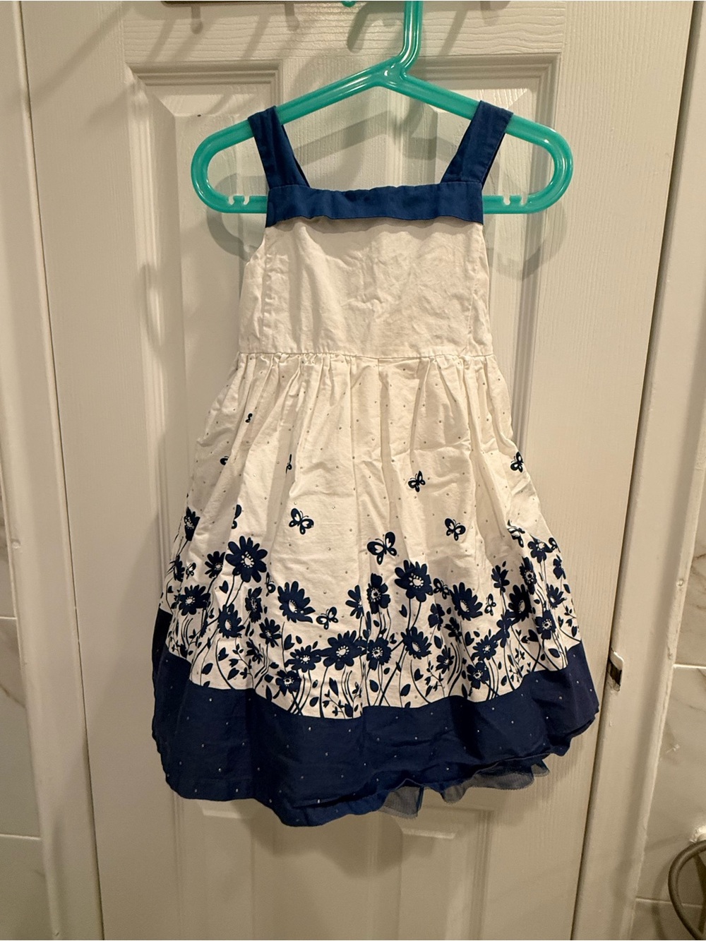 The Children's Place White and Navy Floral Border Sundress